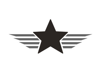Star shape logo with wings isolated on black star