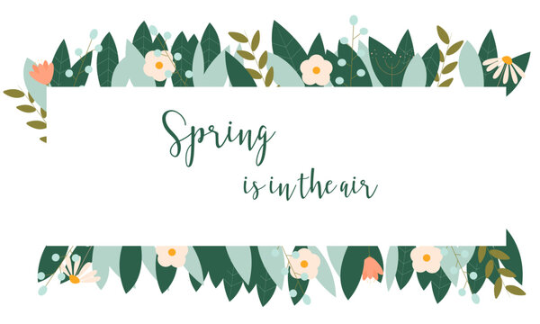 Floral spring banner template vector illustration, for card, spring is in the air