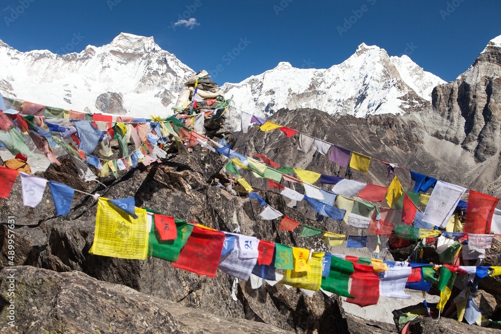 Canvas Prints gokyo ri mount gyachung kang prayer flags