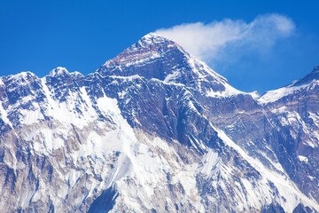 Mount Everest and Nuptse rock face blue colored