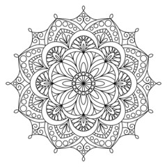 Mandala coloring page and book design. Black and white lines.