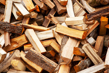 Background in the form of firewood chopped for heating the house.