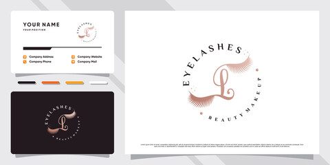 Fototapeta premium Eyelashes extension logo for beauty lash salon with creative element and business card design Premium Vector