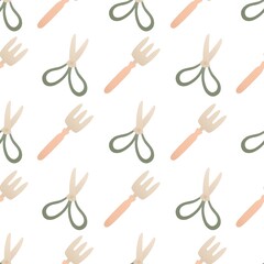 cute spring pattern for kids - gardening tools on a olive background