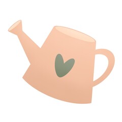 childish spring illustration - pink watering can with heart