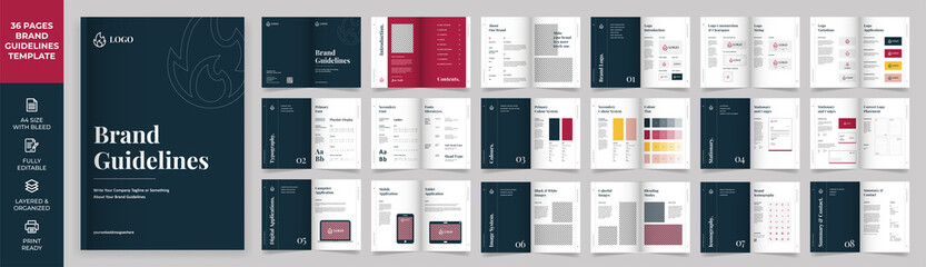 Brand Guideline Template, Simple style and modern layout Brand Style, Brand Book, Brand Identity, Brand Manual, Guide Book, Brand Guideline presentation - obrazy, fototapety, plakaty