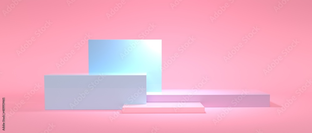 Poster abstract 3d render of empty podium stage platform blocks