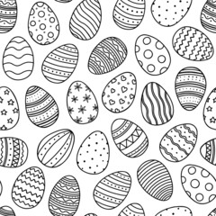 Hand drawn seamless pattern with Easter Eggs. .Doodle sketch style. Hand drawn vector illustration.