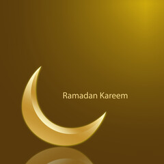 Fototapeta na wymiar Golden crescent moon with the inscription Ramadan kareem. Suitable for banners during Ramadan.