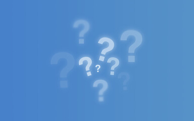 various sized and aligned question marks against a blue gradient background