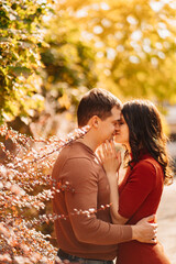 Fototapeta premium a beautiful, happy couple on an autumn walk. 