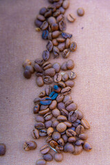 toasted coffee beans on sack cloth