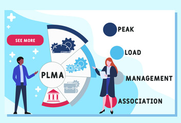 PLMA - Peak Load Management Association acronym. business concept background. vector illustration concept with keywords and icons. lettering illustration with icons for web banner, flyer, landing pag