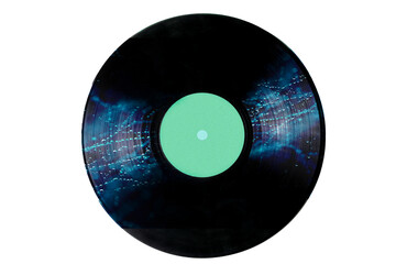 Vinyl record with water drops isolated on white background.