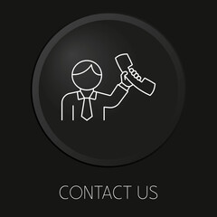 Contact us  minimal vector line icon on 3D button isolated on black background. Premium Vector.