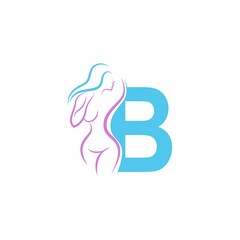 Sexy woman icon in front of letter B  illustration template