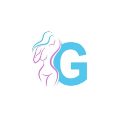 Sexy woman icon in front of letter G  illustration template