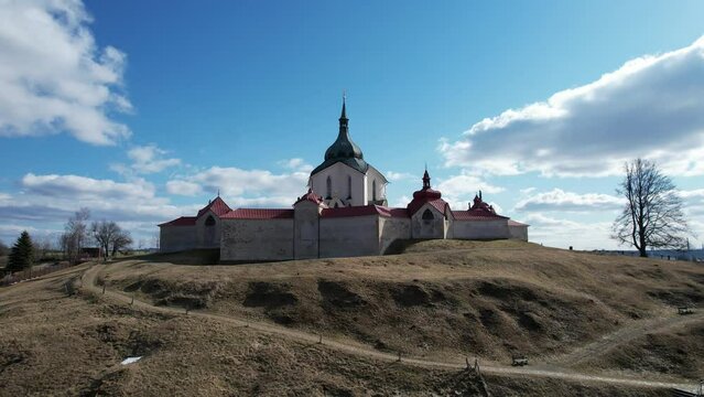 The Pilgrim Church of St. John of Nepomuk on Zelena Hora (Green Mountain) near Zdar nad Sazavou, Czech Republic, World Heritage Site by UNESCO, panorama view