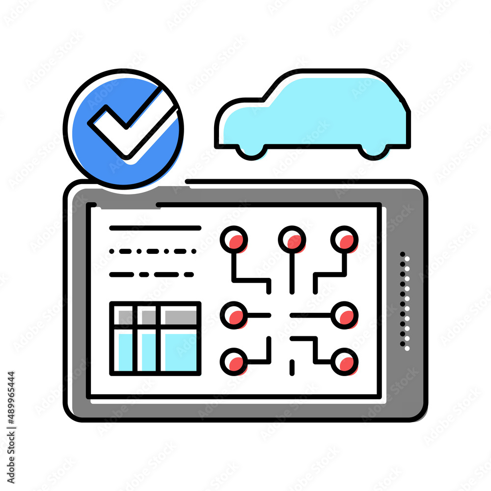 Poster testing computer electronic system car color icon vector illustration