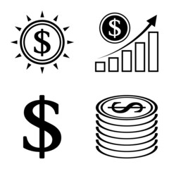 Dollar Flat Icon Set Isolated On White Background