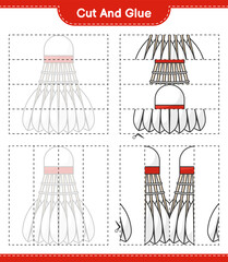 Cut and glue, cut parts of Shuttlecock and glue them. Educational children game, printable worksheet, vector illustration