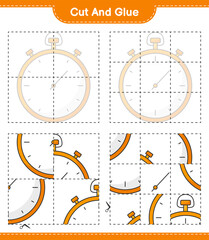 Cut and glue, cut parts of Stopwatch and glue them. Educational children game, printable worksheet, vector illustration