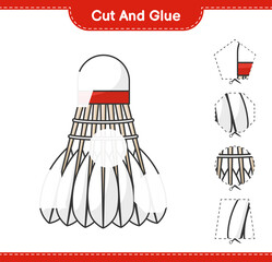 Cut and glue, cut parts of Shuttlecock and glue them. Educational children game, printable worksheet, vector illustration