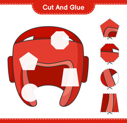 Cut and glue, cut parts of Boxing Helmet and glue them. Educational children game, printable worksheet, vector illustration
