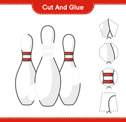 Cut and glue, cut parts of Bowling Pin and glue them. Educational children game, printable worksheet, vector illustration