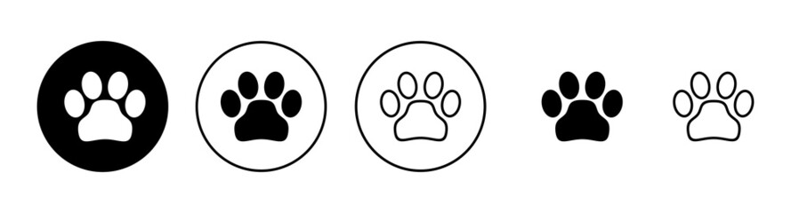 Paw icons set. paw print sign and symbol. dog or cat paw