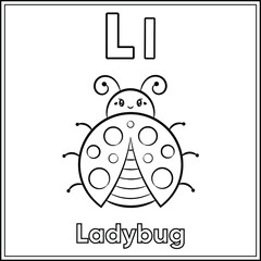 Obraz premium Alphabet flashcard letter L learning with cute ladybug drawing sketch for coloring