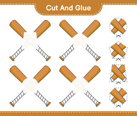 Cut and glue, cut parts of Baseball Bat and glue them. Educational children game, printable worksheet, vector illustration