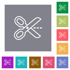 Cut with scissors outline square flat icons