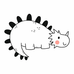 Cute dinosaur. Vector doodle illustration. Dino on white background. Cartoon character. Character for children.