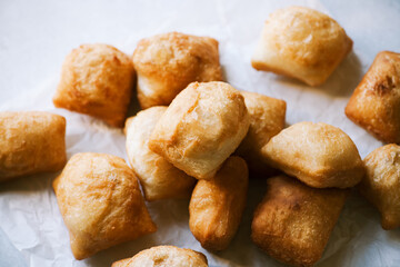 Overhead view of Baursak. It is Kazakh traditional deep fried baking.