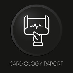 Cardiology raport minimal vector line icon on 3D button isolated on black background. Premium Vector.