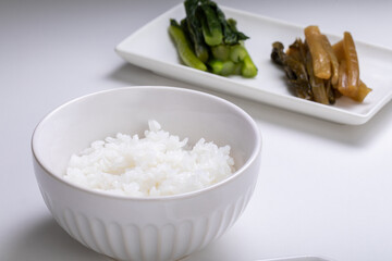 野沢菜の漬物とご飯　rice
