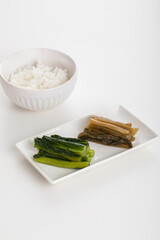野沢菜の漬物とご飯　rice
