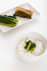 野沢菜の漬物とご飯　rice
