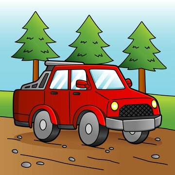 Off Road Truck Cartoon Colored Illustration