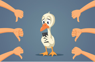 Ugly Duckling Dealing with Online Bullying Vector Cartoon Illustration - obrazy, fototapety, plakaty