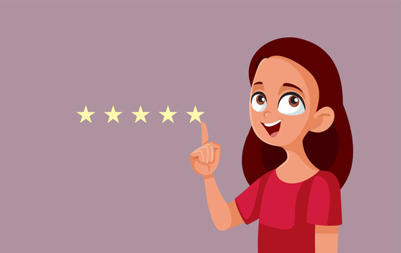 Teen Girl Giving Five Stars Positive Review Vector Cartoon Illustration