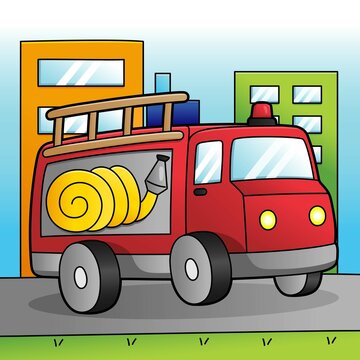 Fire Truck Cartoon Colored Vehicle Illustration