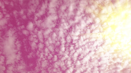 pink sky Bright sunlight with natural white clouds for background or illustration.