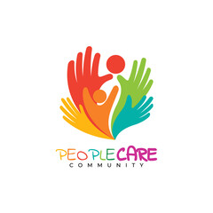 People and hand care logo template, colorful design vector