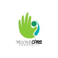 Hand care logo with charity design vector, simple style