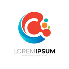 Letter C logo and technology design combination, colorful icons