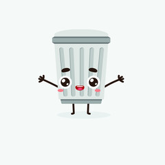 Waste Basket character. rubbish bin icon. rubbish bin logo