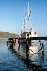 Schooner moored by the jetty in Bali