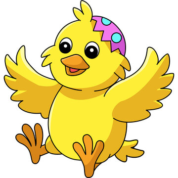 Chick Pop Out In Easter Egg Cartoon Illustration
